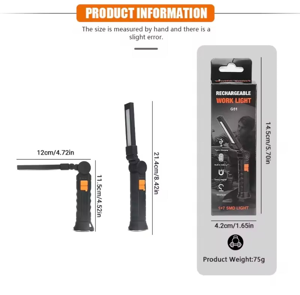 Portable LED Flashlight USB Rechargeable Light Magnetic with Built-in Battery