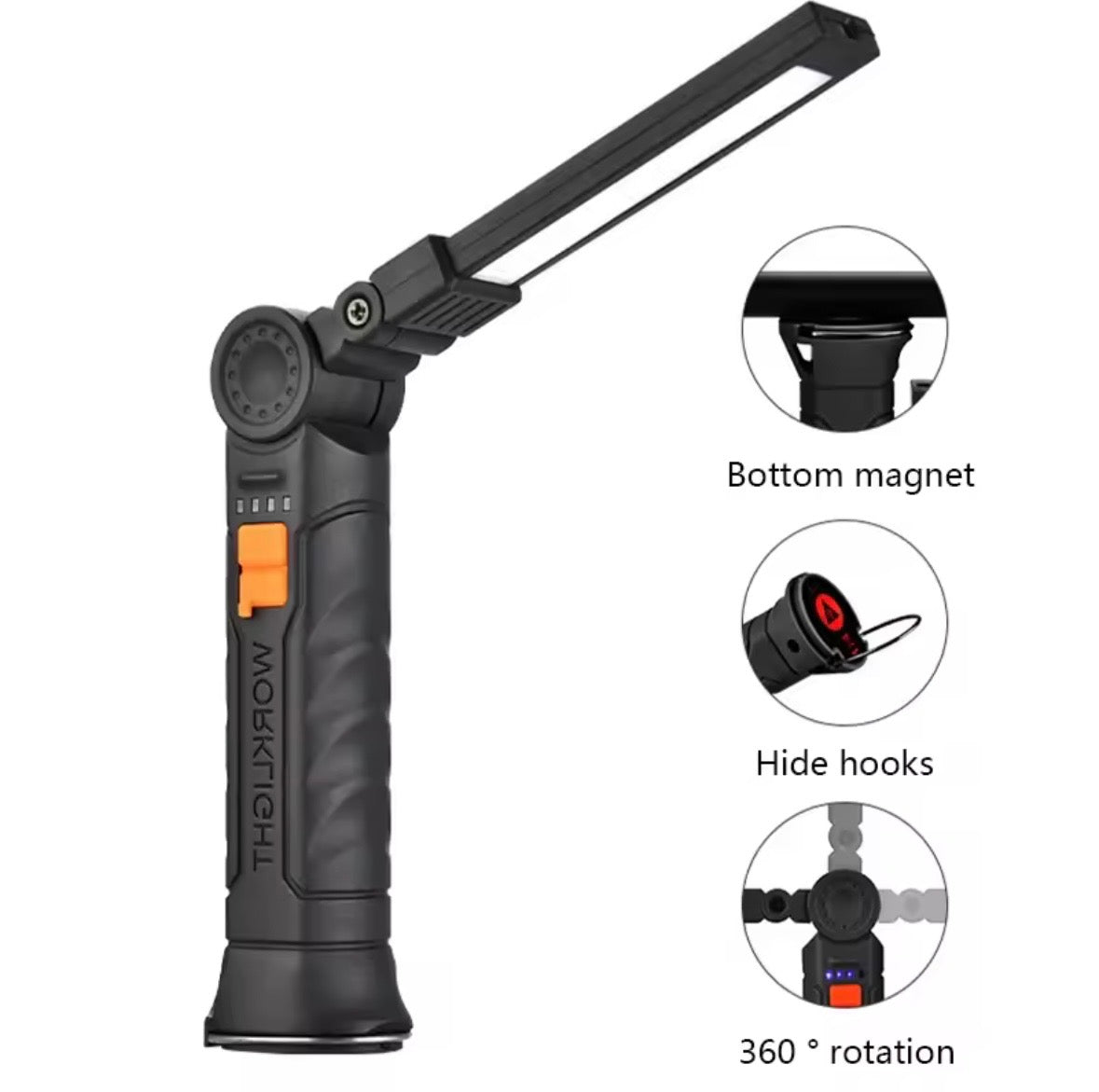 Portable LED Flashlight USB Rechargeable Light Magnetic with Built-in Battery