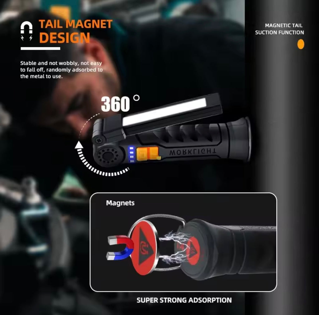Portable LED Flashlight USB Rechargeable Light Magnetic with Built-in Battery