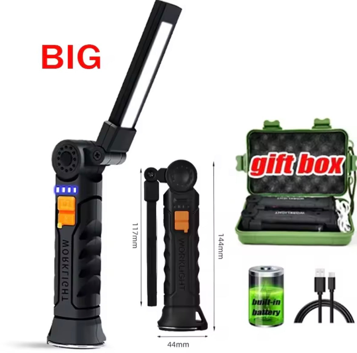Portable LED Flashlight USB Rechargeable Light Magnetic with Built-in Battery