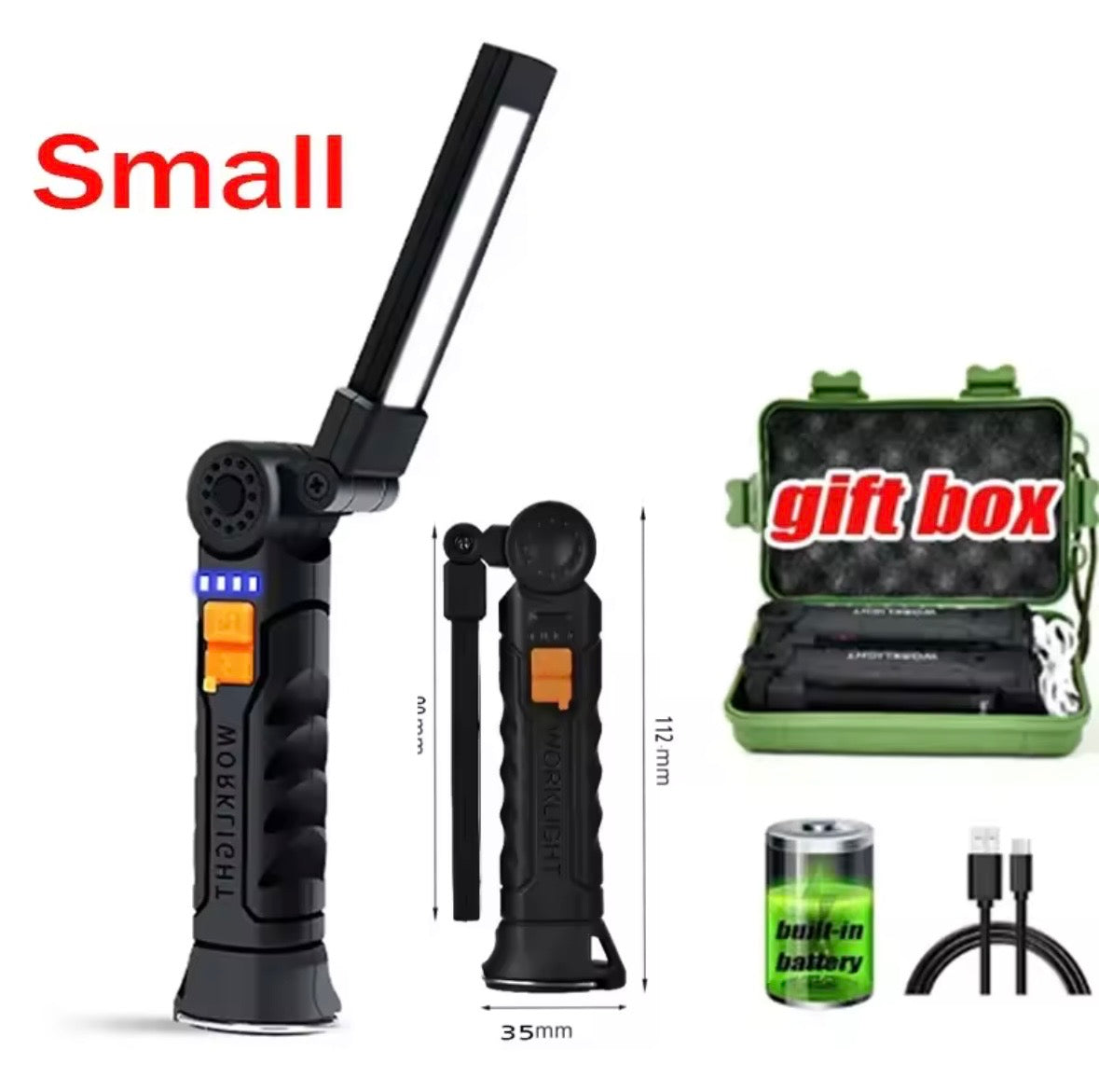 Portable LED Flashlight USB Rechargeable Light Magnetic with Built-in Battery